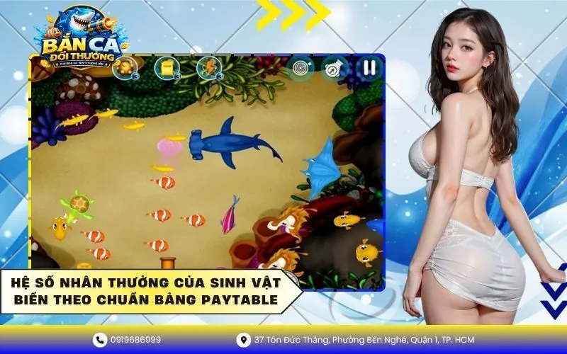 Hệ số nhân thưởng của sinh vật biển chuẩn bảng Paytable